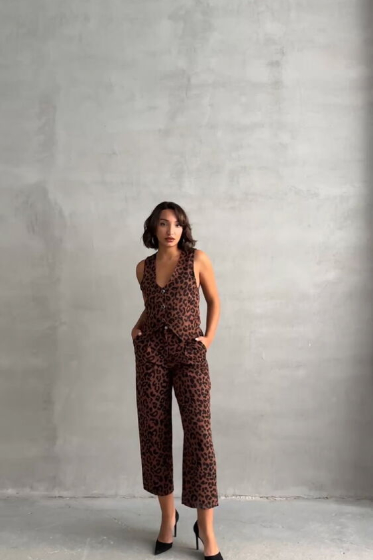 BrownLeopard Patterned Wholesale Vest