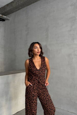 BrownLeopard Patterned Wholesale Vest - Topshow - Globality Store - Women Clothes Wholesale Turkey