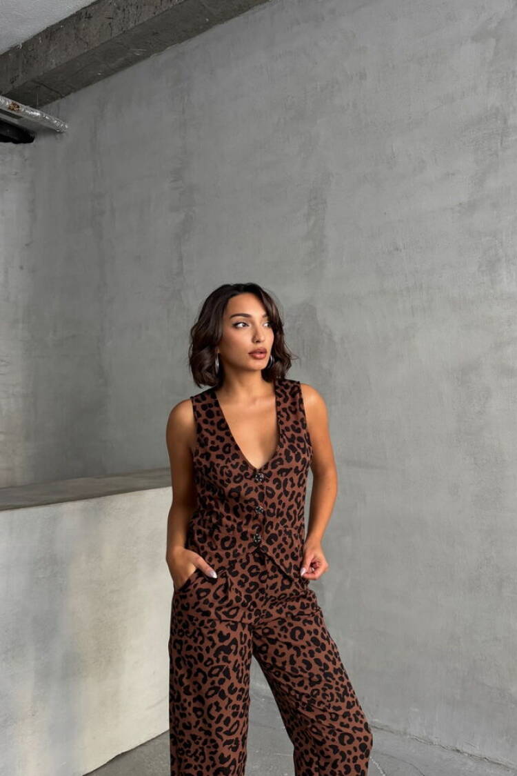 BrownLeopard Patterned Wholesale Vest