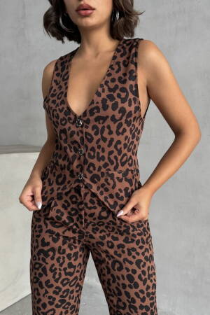 BrownLeopard Patterned Wholesale Vest - Topshow - Globality Store - Women Clothes Wholesale Turkey