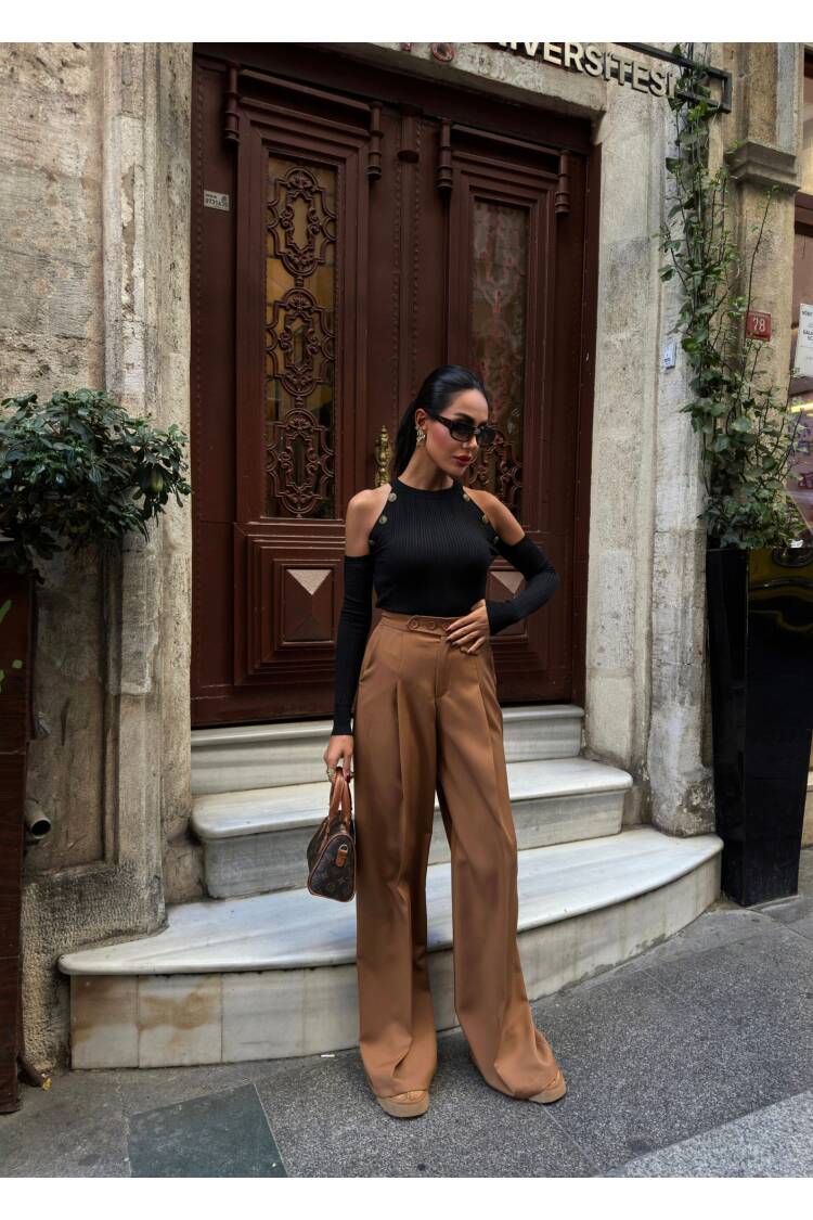 Three Button Detail Trousers - Ouz Fashion - Globality Store - Women Clothes Wholesale Turkey