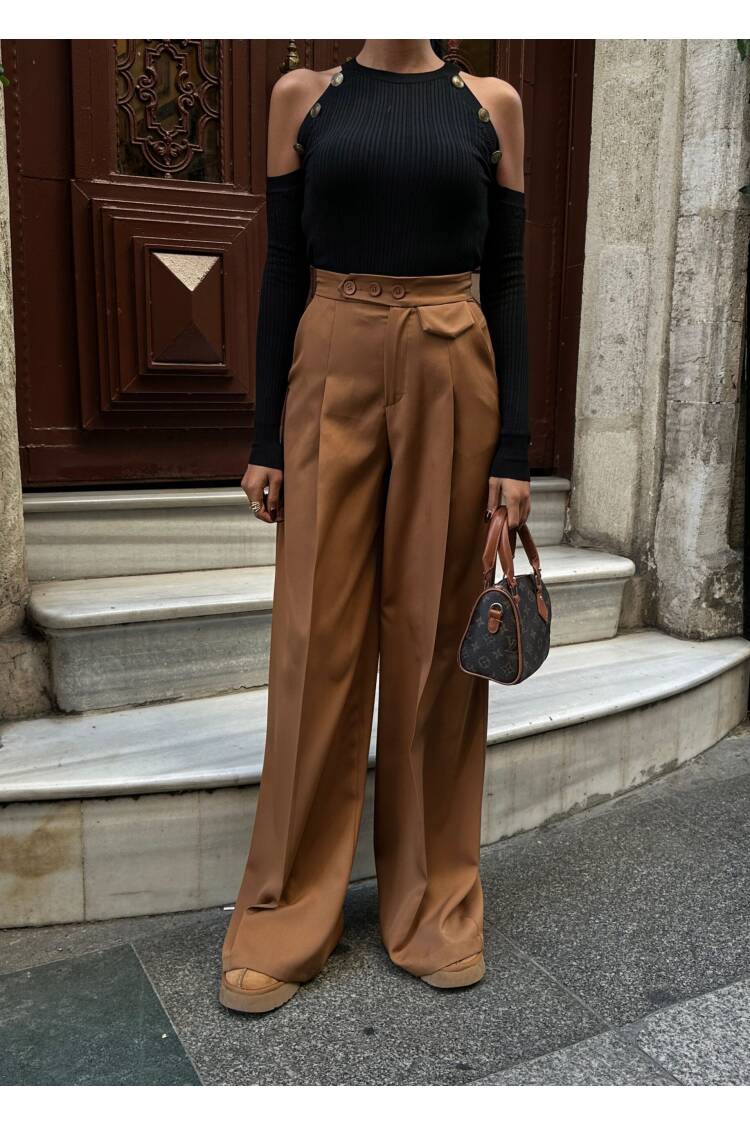 Three Button Detail Trousers