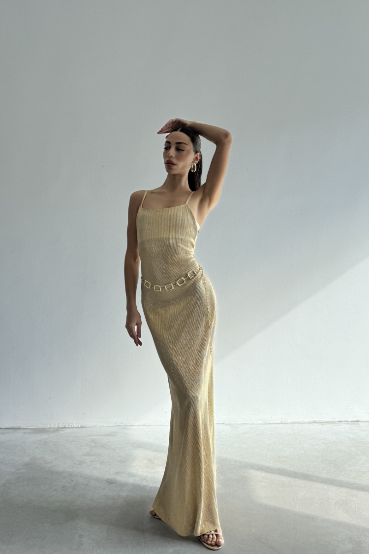 Maxi Strappy Dress - Gold - Cream Rouge - Globality Store - Women Clothes Wholesale Turkey