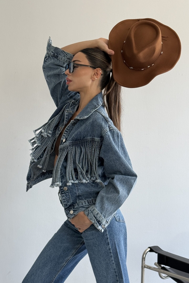 Rope Detailed Denim Jacket - Blue