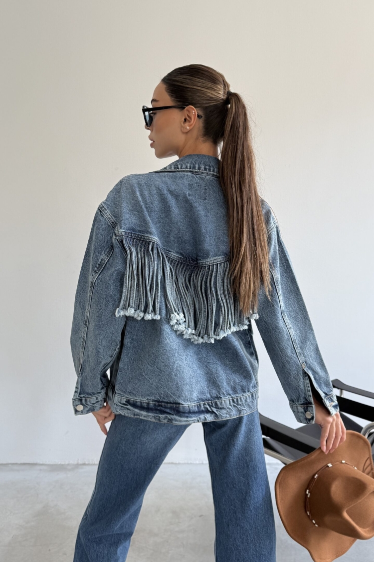 Rope Detailed Denim Jacket - Blue