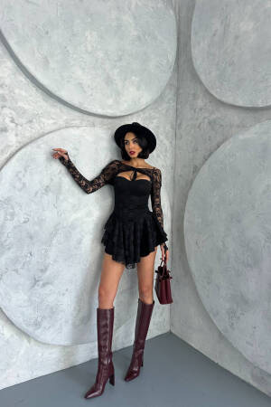 Bolero Detailed Guipure Princess Dress - Mode Roy - Globality Store - Women Clothes Wholesale Turkey