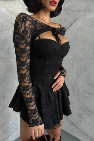 Bolero Detailed Guipure Princess Dress - Mode Roy - Globality Store - Women Clothes Wholesale Turkey