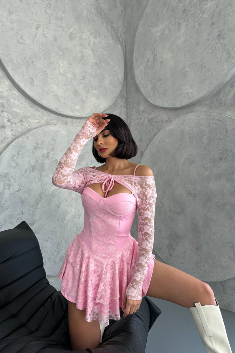Bolero Detailed Guipure Princess Dress - Mode Roy - Globality Store - Women Clothes Wholesale Turkey