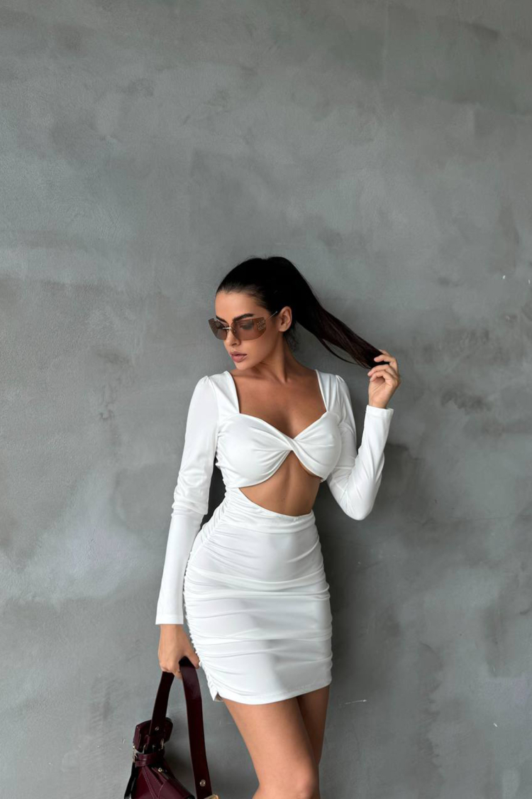 Back And Chest Open Mini Dress - White
