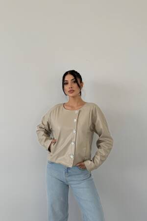 Double Breasted Leather Jacket - Radica Fashion - Globality Store - Women Clothes Wholesale Turkey