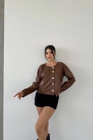 Double Breasted Leather Jacket - Radica Fashion - Globality Store - Women Clothes Wholesale Turkey