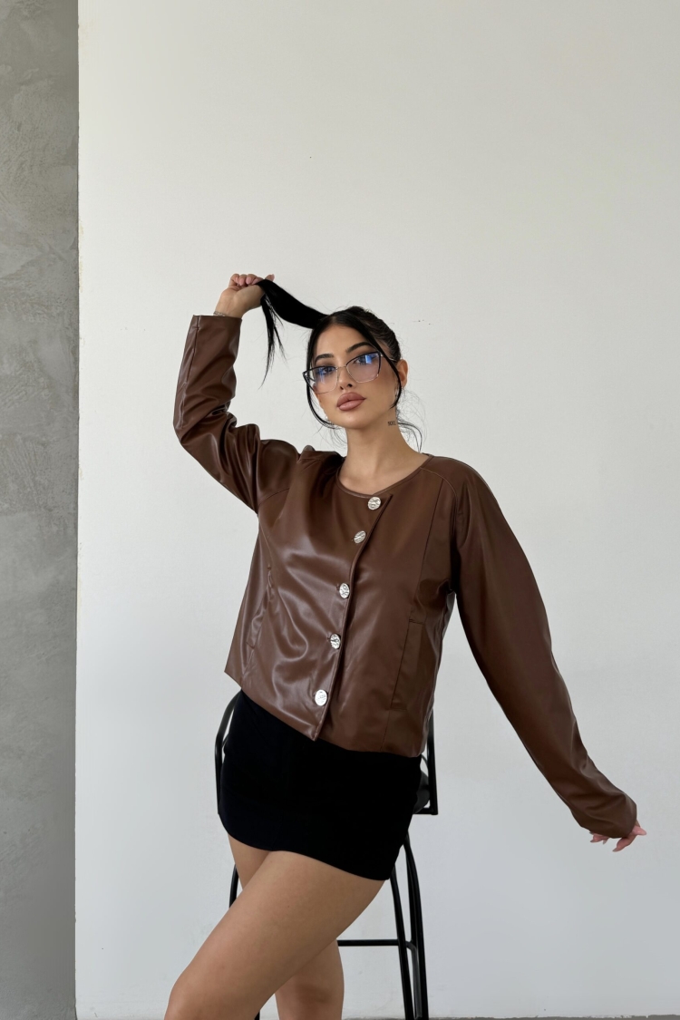 Double Breasted Leather Jacket - Radica Fashion - Globality Store - Women Clothes Wholesale Turkey