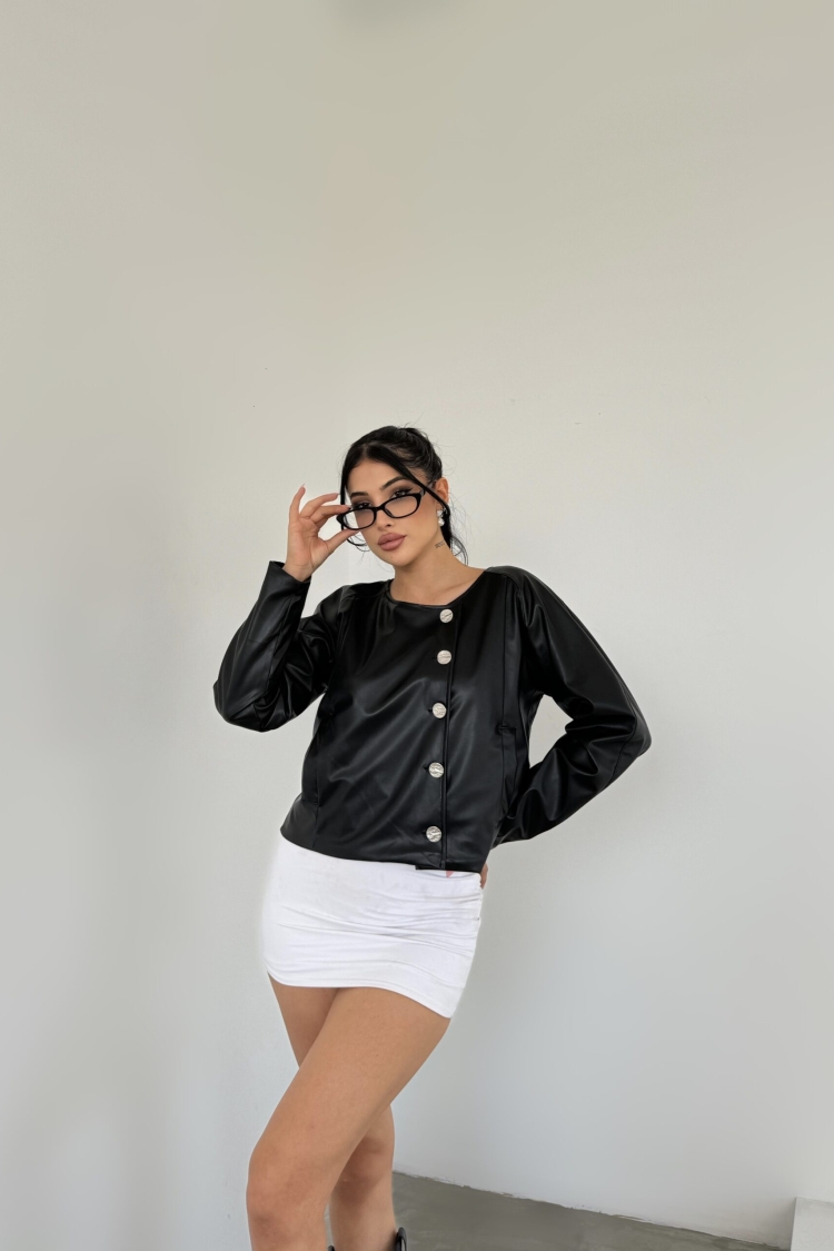 Double Breasted Leather Jacket - Radica Fashion - Globality Store - Women Clothes Wholesale Turkey