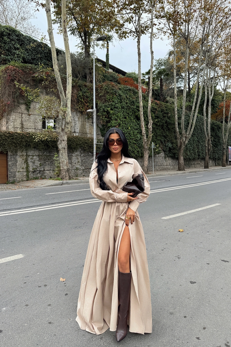 Belt Detail Long Dress - EYYO ATELIER - Globality Store - Women Clothes Wholesale Turkey