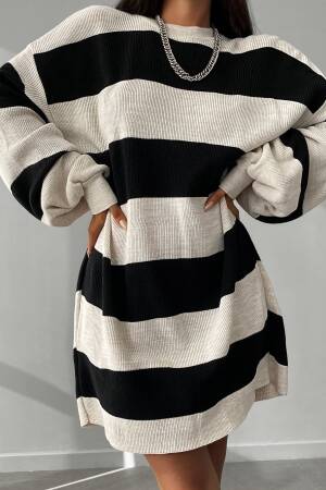 Striped Balloon Sleeve Dress - My Fashion - Globality Store - Women Clothes Wholesale Turkey
