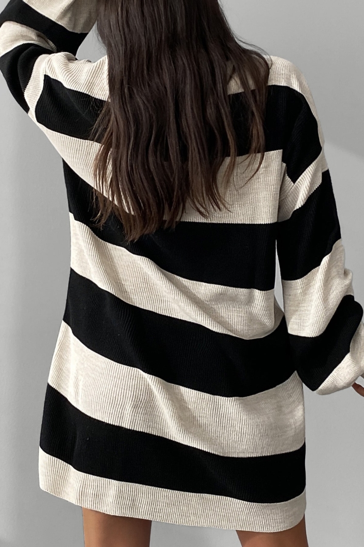 Striped Balloon Sleeve Dress