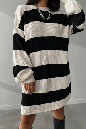 Striped Balloon Sleeve Dress - My Fashion - Globality Store - Women Clothes Wholesale Turkey