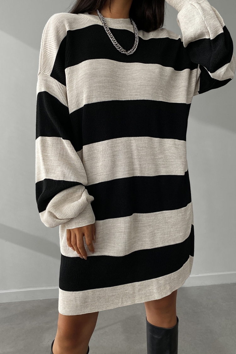 Striped Balloon Sleeve Dress