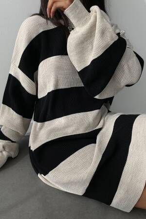 Striped Balloon Sleeve Dress - My Fashion - Globality Store - Women Clothes Wholesale Turkey