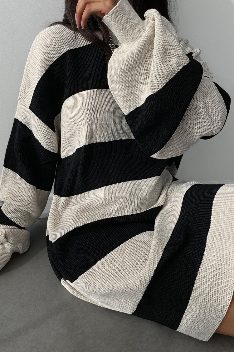 Striped Balloon Sleeve Dress