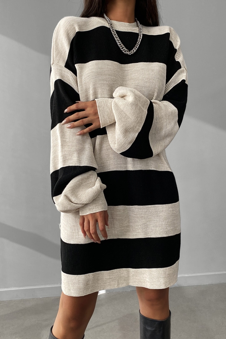 Striped Balloon Sleeve Dress
