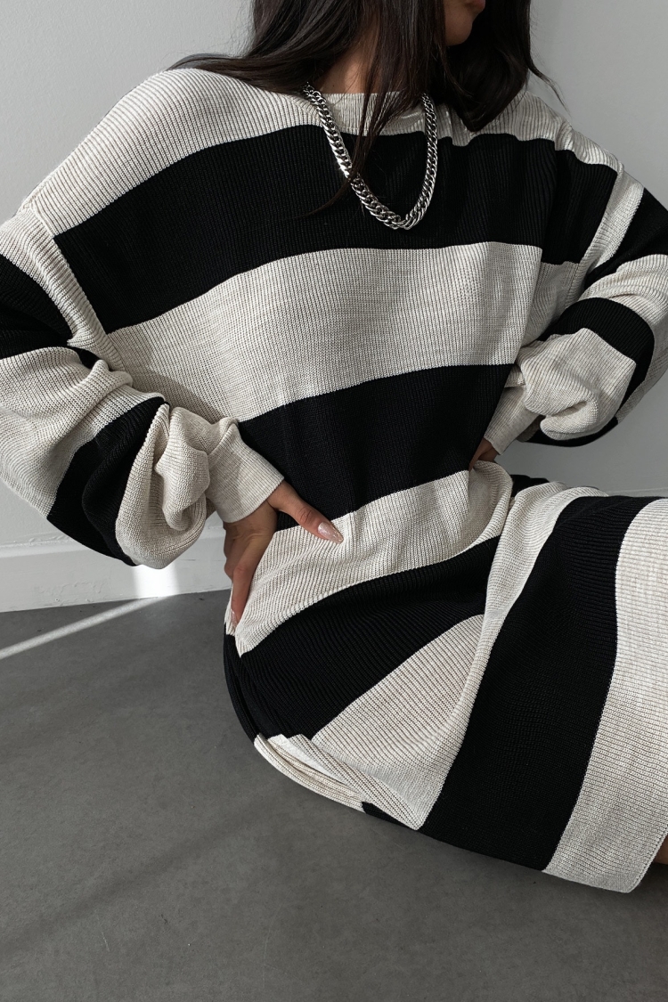 Striped Balloon Sleeve Dress
