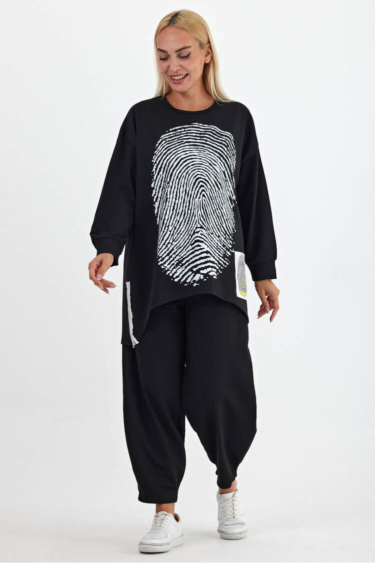 Fingerprint Printed Tracksuit - See More - Globality Store - Women Clothes Wholesale Turkey