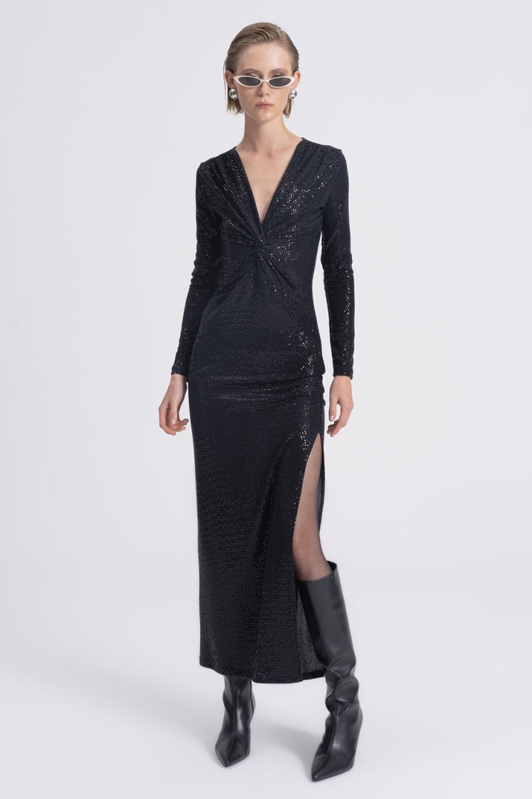 Sequined Twisted Maxi Dress - BSL - Globality Store - Women Clothes Wholesale Turkey