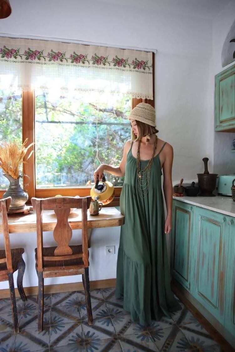 Strappy Maxi Dress - Green - Brand: Cream Rouge - Women's Clothing Wholesale - Globality Store