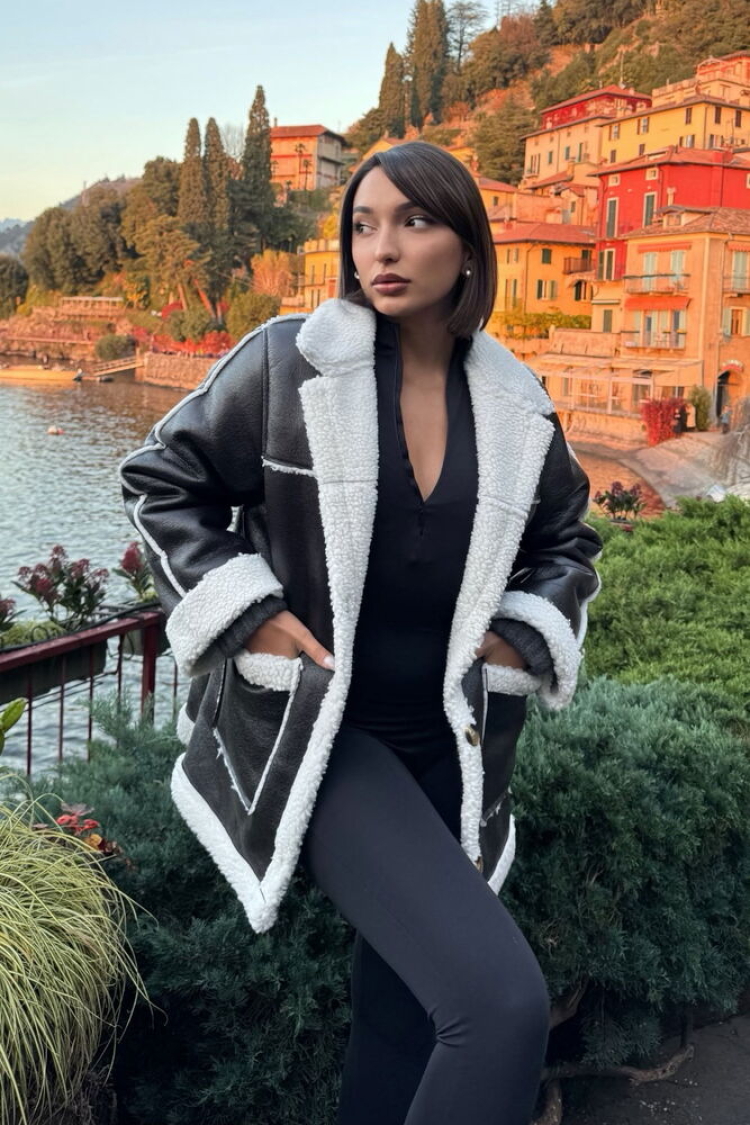 Cream Leather Fur Coat - Topshow - Globality Store - Women Clothes Wholesale Turkey