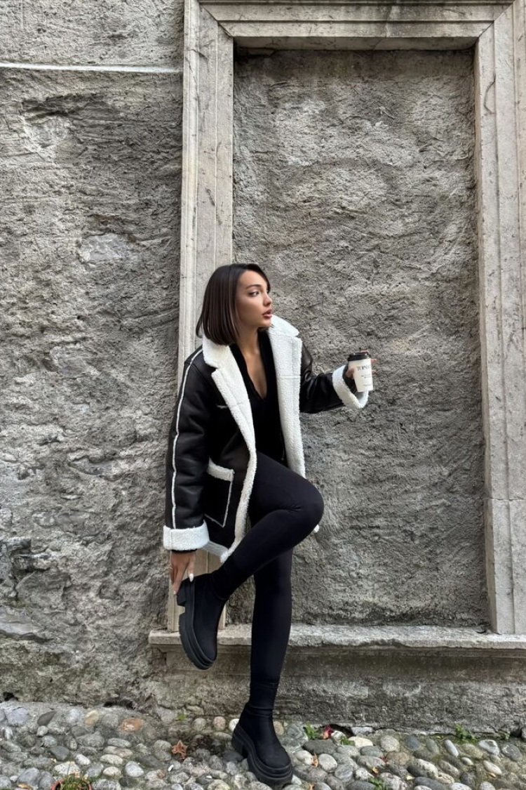 Cream Leather Fur Coat