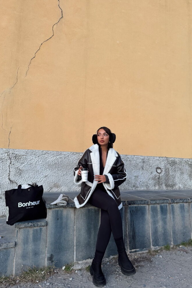 Cream Leather Fur Coat