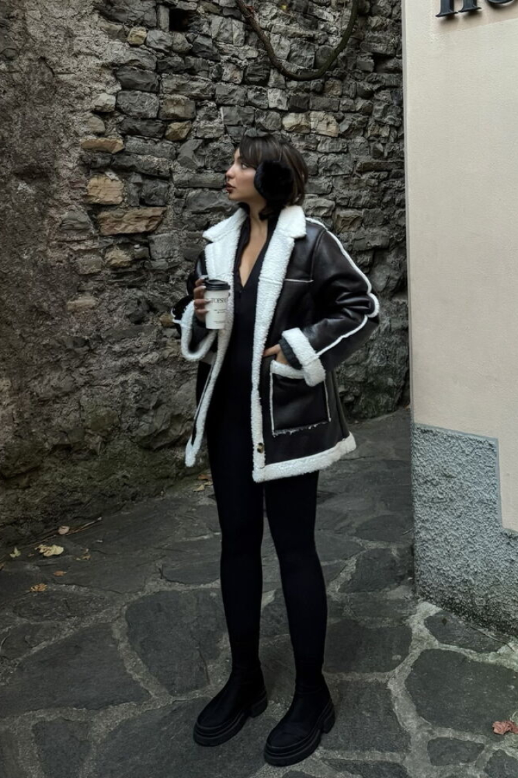 Cream Leather Fur Coat