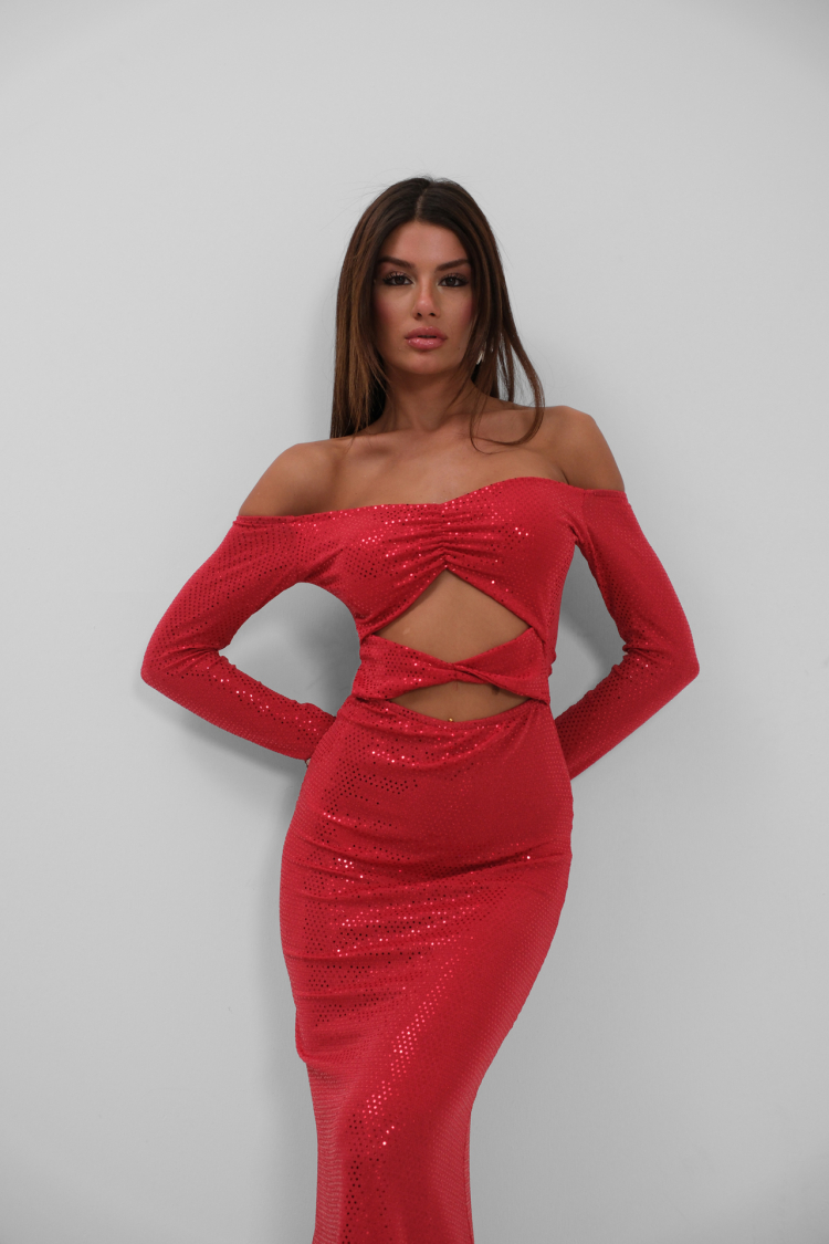 Off Shoulder Low Waist Maxi Dress