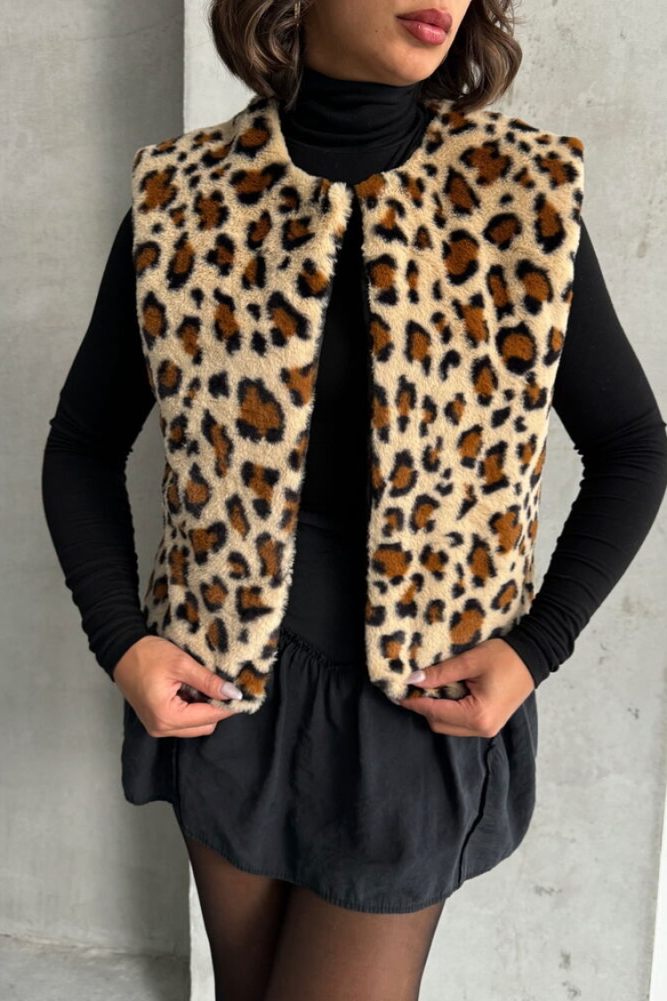 Leopard Leopard Patterned Plush Vest