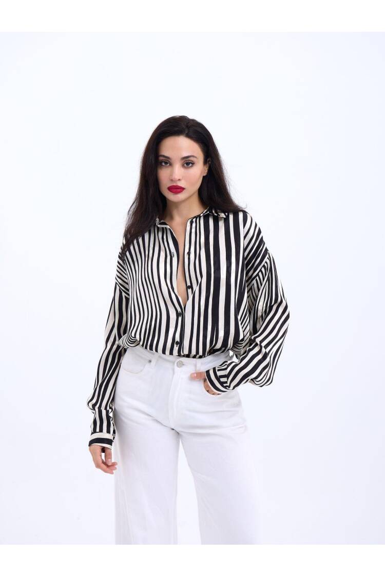 Striped Shirt -& White - Fame - Globality Store - Women Clothes Wholesale Turkey