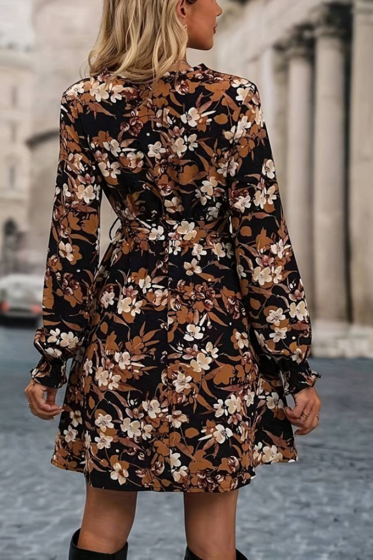Women's Long Sleeve Double Breasted Floral Patterned Diving Dress - Mix Color