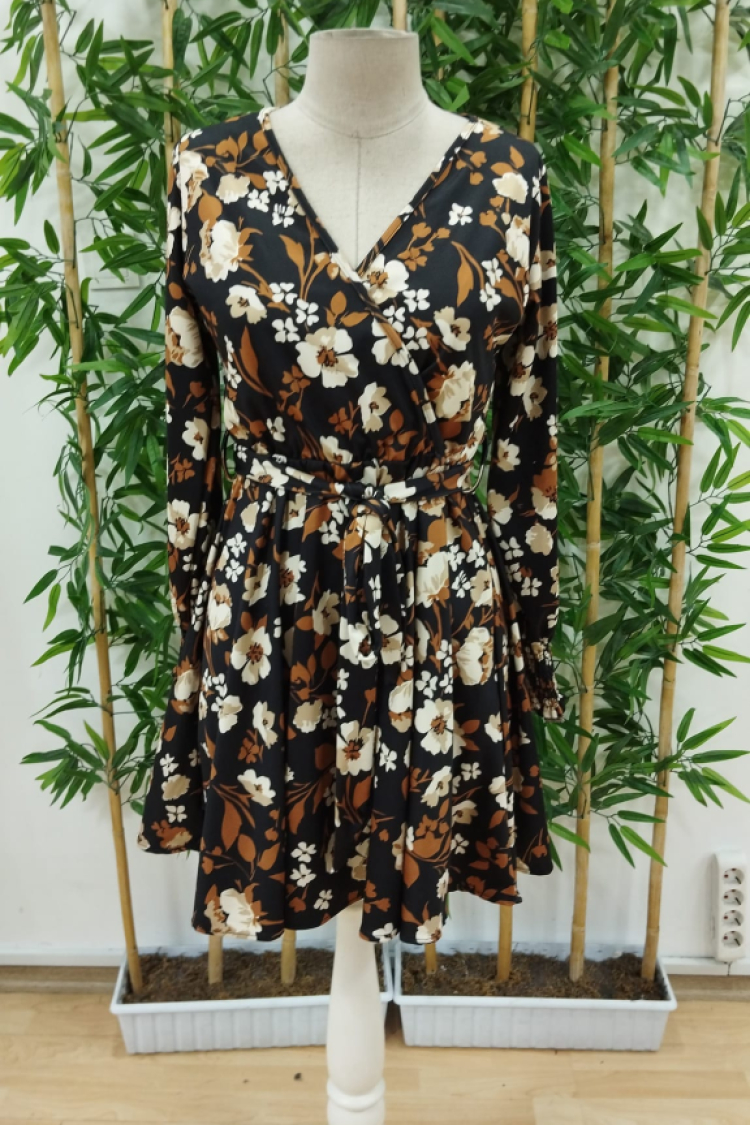Women's Long Sleeve Double Breasted Floral Patterned Diving Dress - Mix Color