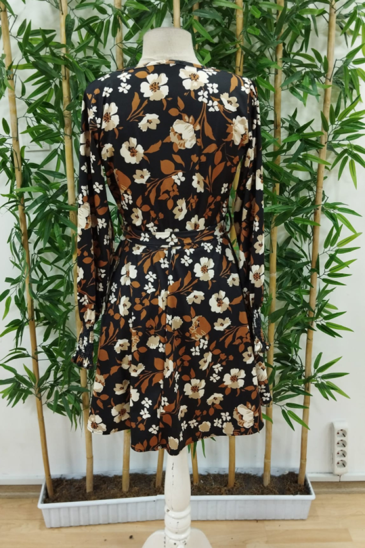 Women's Long Sleeve Double Breasted Floral Patterned Diving Dress - Mix Color