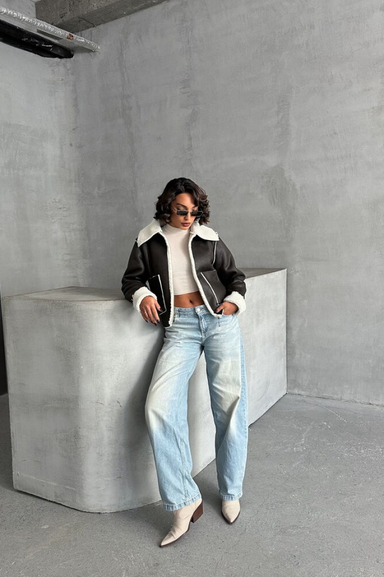 Cream F1856 Suede Plush Coat
