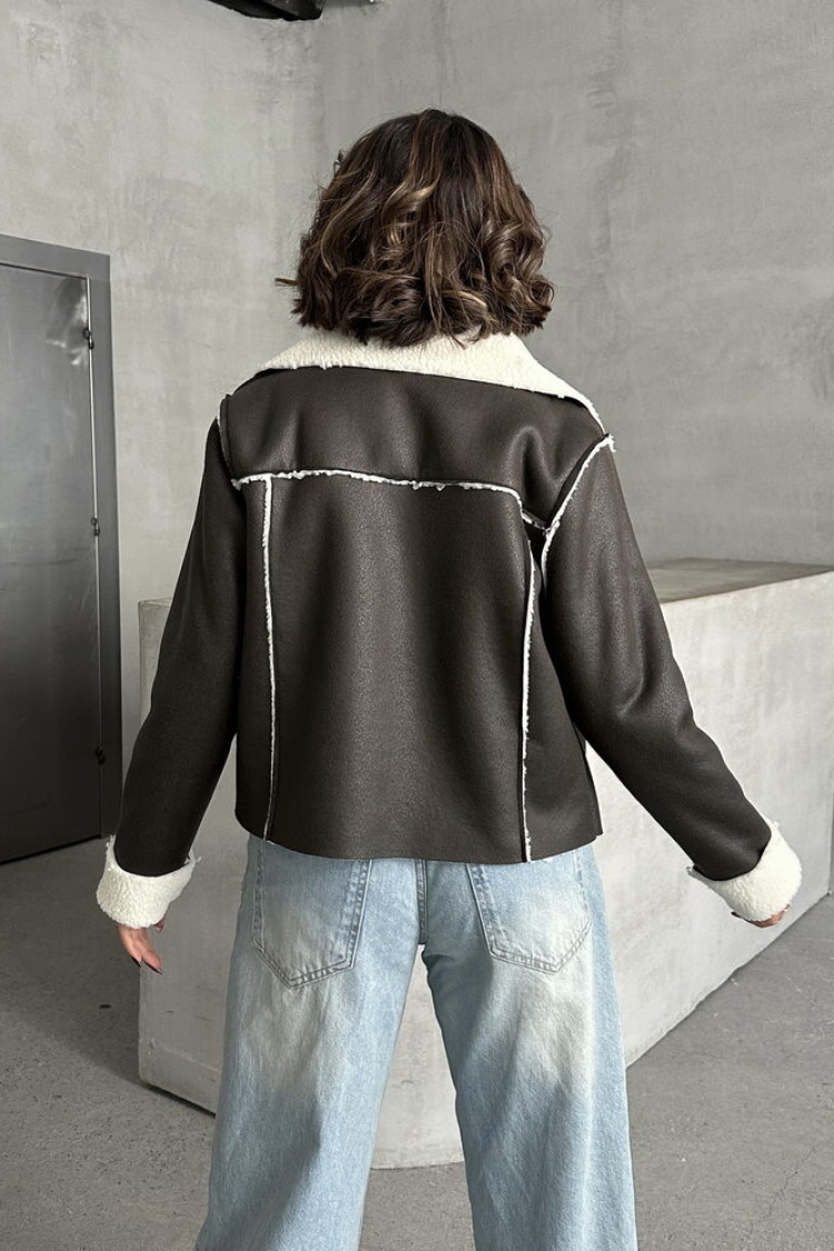 Cream F1856 Suede Plush Coat