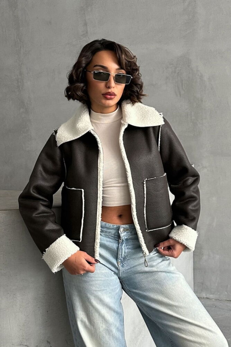 Cream F1856 Suede Plush Coat - Topshow - Globality Store - Women Clothes Wholesale Turkey