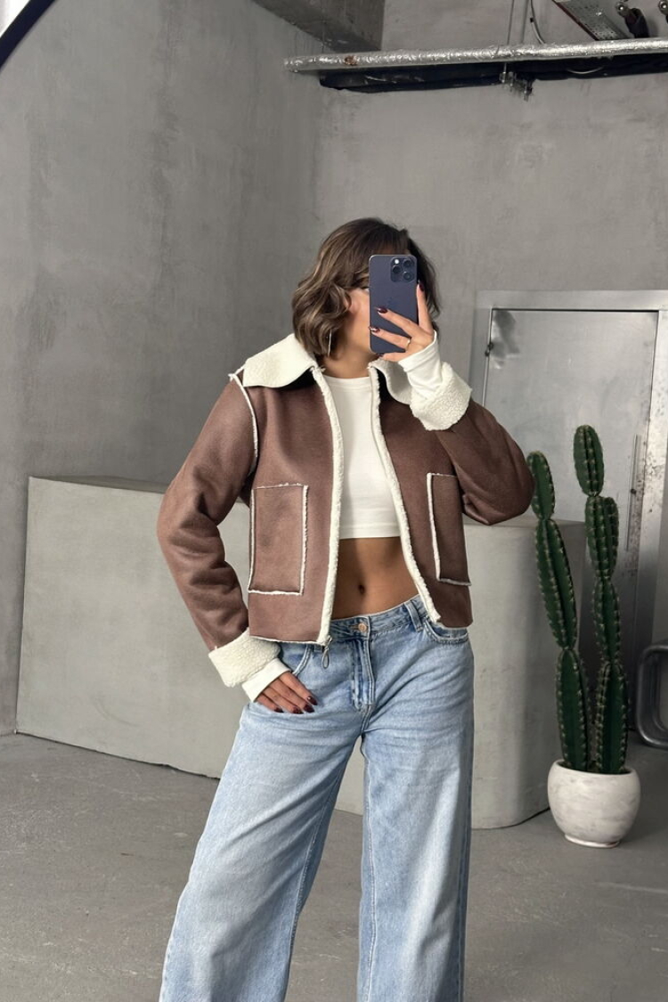 TanF1856 Suede Plush Coat