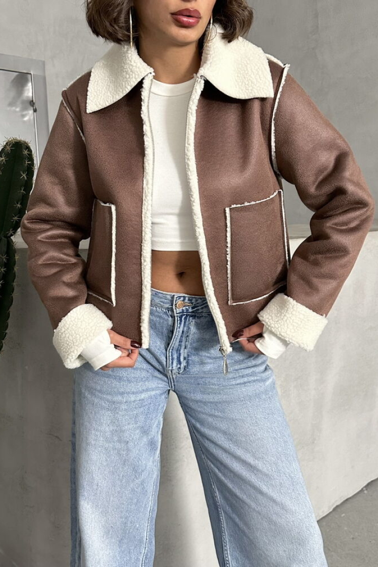 TanF1856 Suede Plush Coat