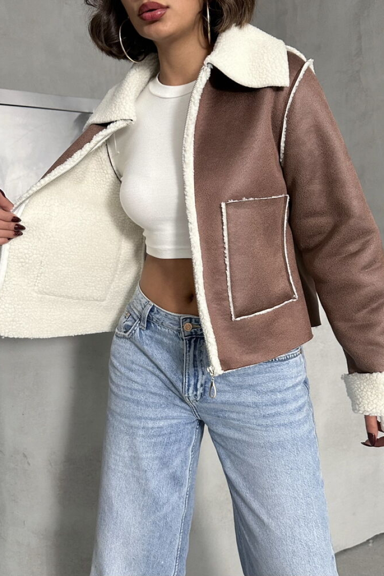 TanF1856 Suede Plush Coat