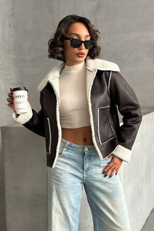 Cream F1856 Suede Plush Coat - Topshow - Globality Store - Women Clothes Wholesale Turkey