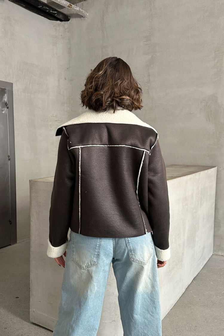 Cream F1856 Suede Plush Coat