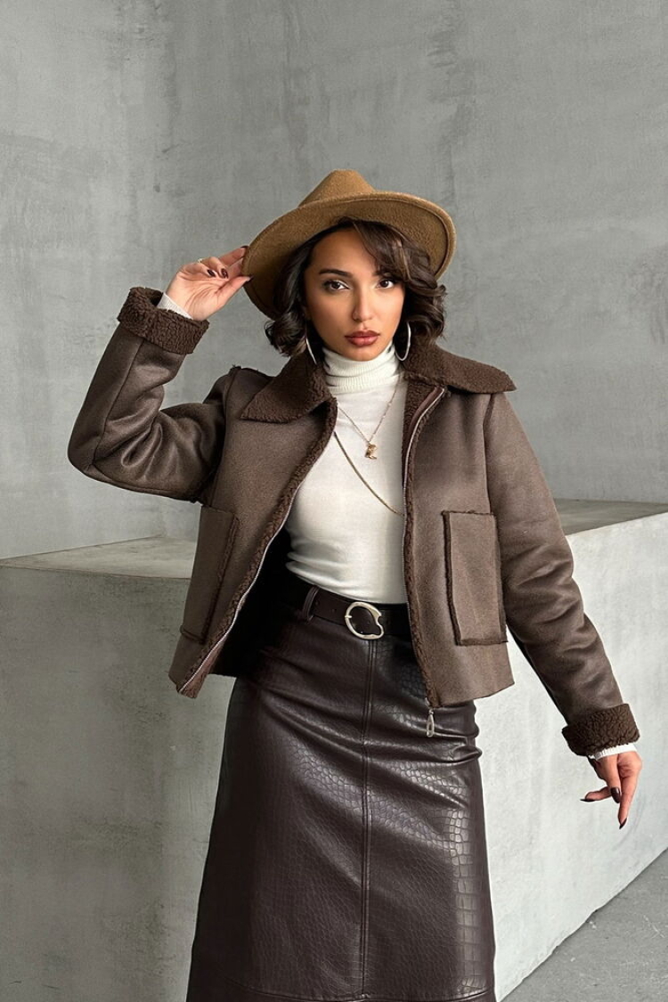 F1856 Suede Plush Coat - Topshow - Globality Store - Women Clothes Wholesale Turkey