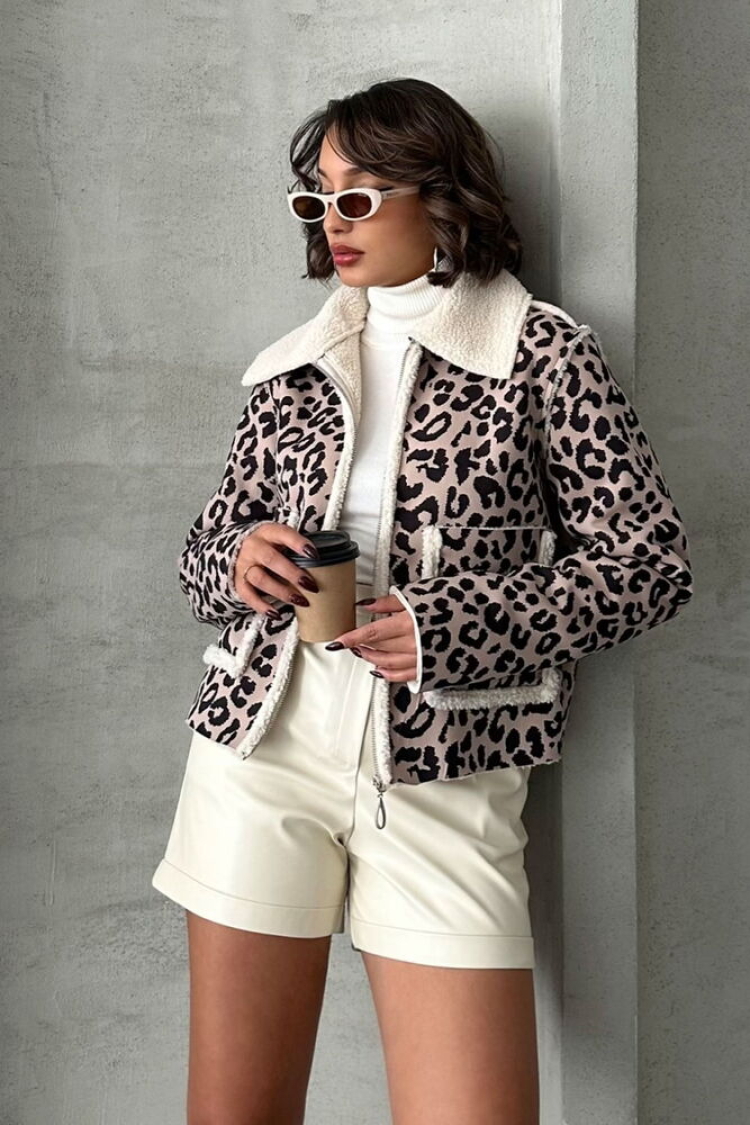 StoneLeopard Patterned Plush Coat - Topshow - Globality Store - Women Clothes Wholesale Turkey