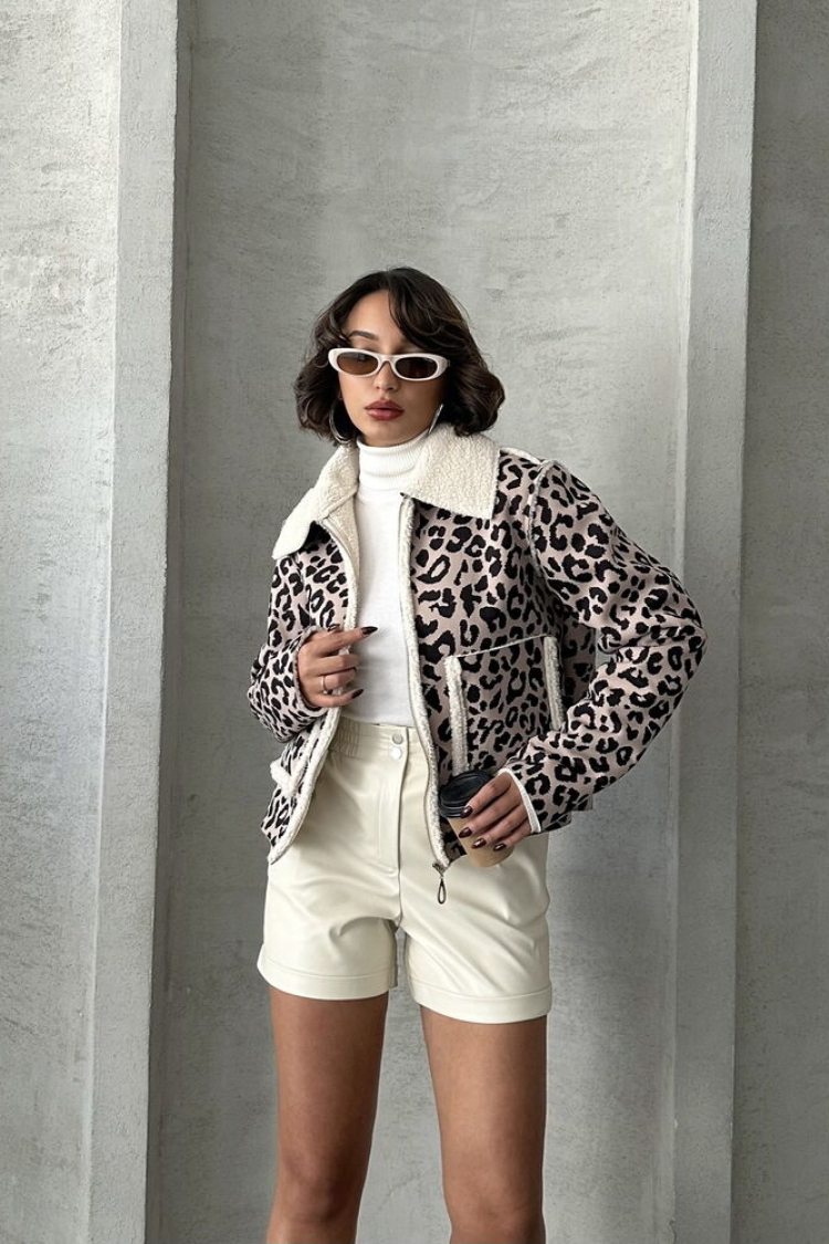 StoneLeopard Patterned Plush Coat